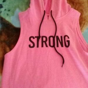 Pink Sleeveless Hooded Sweatshirt